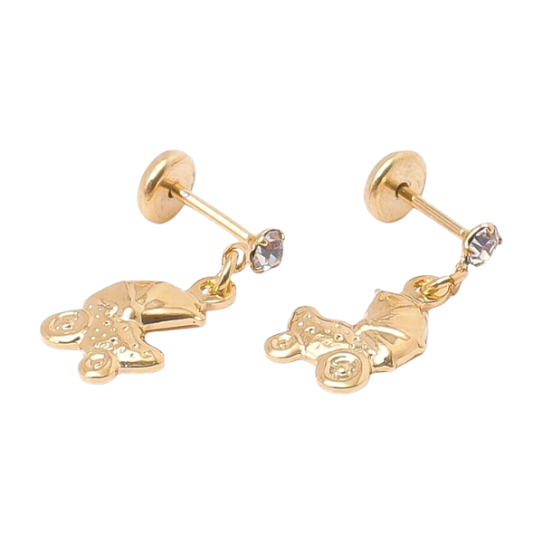 Brinco Baby Carrinho de Bebê com Pedra 2,5mm Folheado a Ouro