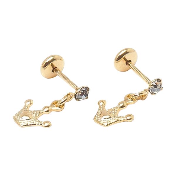 Brinco Coroa com Argola e Chatão Folheado a Ouro