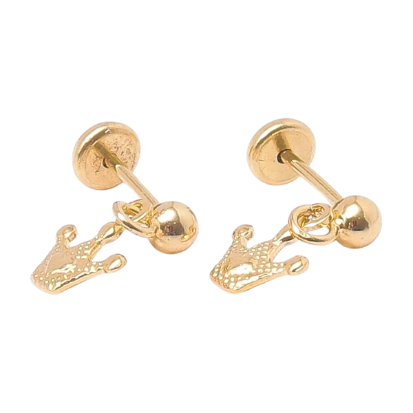 Brinco Baby Bolinha com Coroa Folheado a Ouro