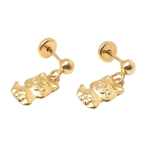 Brinco Bolinha com Gatinho Folheado a Ouro