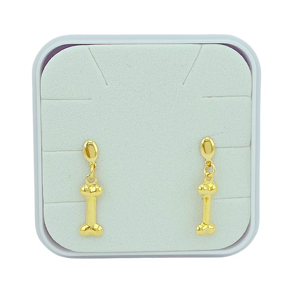 Brinco Baby Ossinho Pendurado Folheado a Ouro