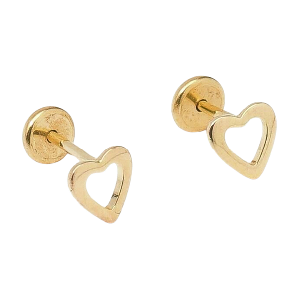 Brinco Coração Vazado Pequeno Folheado a Ouro