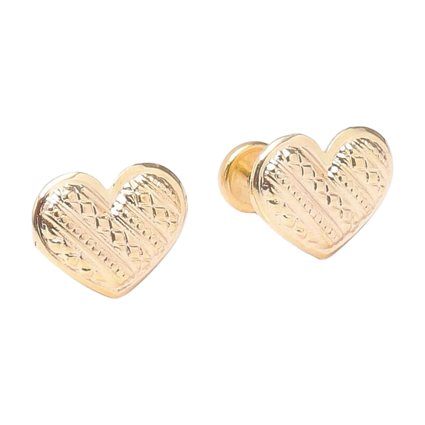 Brinco Infantil Coração Trabalhado Folheado a Ouro