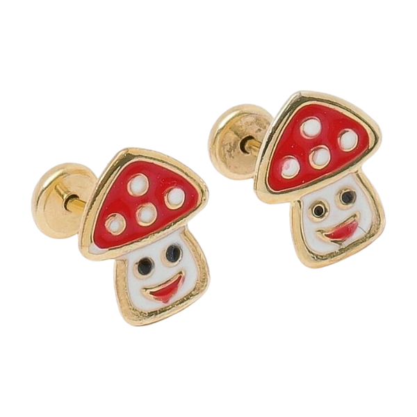 Brinco Cogumelo Vermelho Rostinho Folheado a Ouro