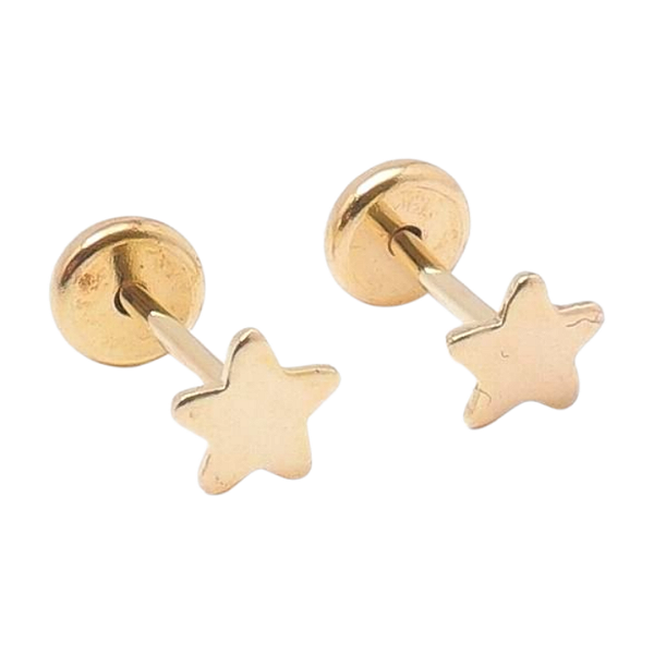 Brinco Estrela Reta Folheada a Ouro