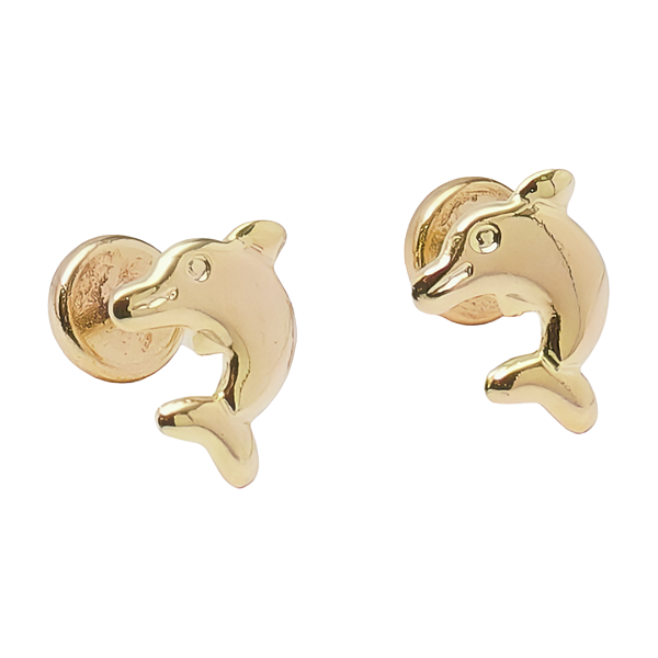 Brinco Baby Golfinho Curvado Folheado a Ouro