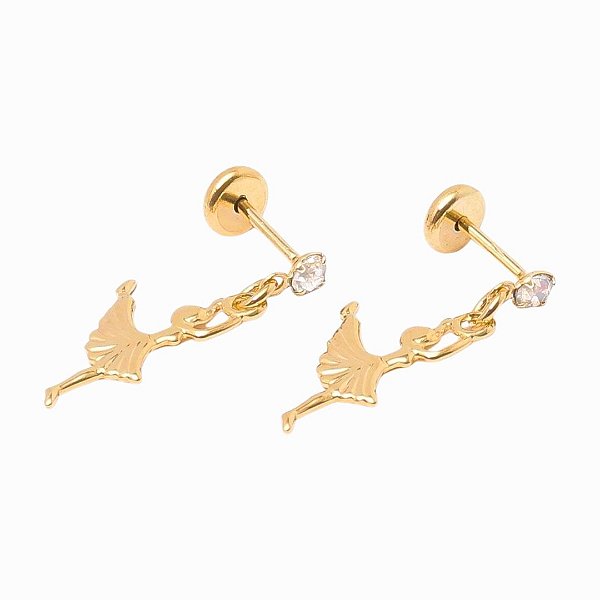 Brinco Bailarina com Pedra  Folheado a Ouro