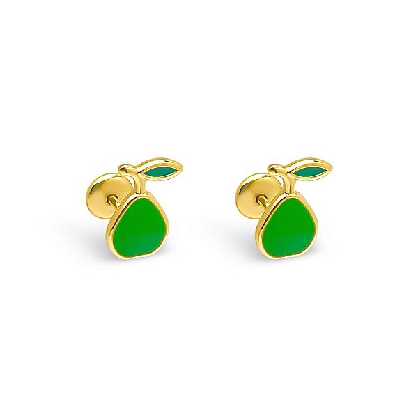 Brinco Baby Pera com Resina Folheado a Ouro