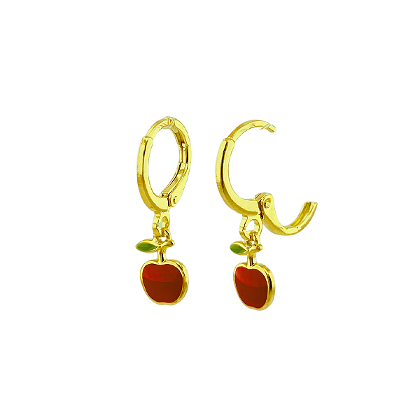 Brinco Argolinha Maça com Resina Folheado a Ouro