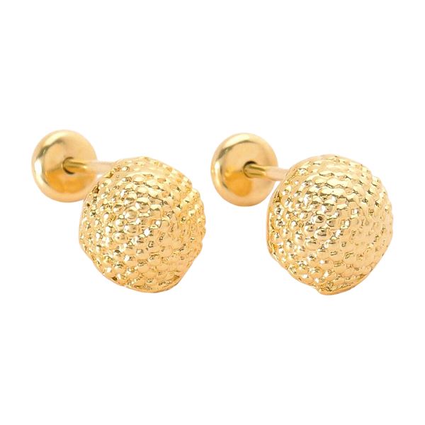 Brinco Baby Redondinho Craquelado Folheado a Ouro