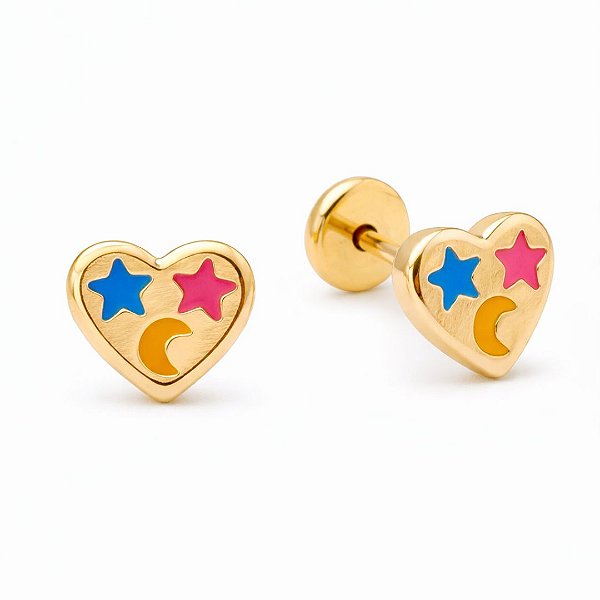 Brinco Baby Coração Celeste Folheado a Ouro