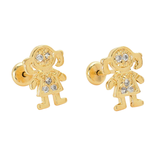 Brinco Baby Menina Cravejado Zircônia Folheado a Ouro