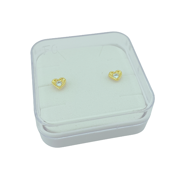 Brinco Baby Coração Pedra 2,5mm Folheado a Ouro