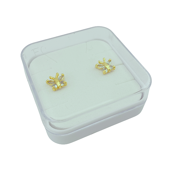 Brinco Baby Borboleta com Zircônia Folheado a Ouro