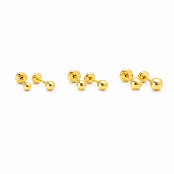 Brinco Trio Baby Bolinha Coração 3, 2,5 e 2mm Folheado a Ouro