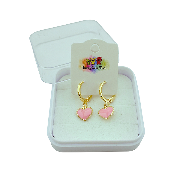 Brinco Argola Coração Resina Folheado a Ouro