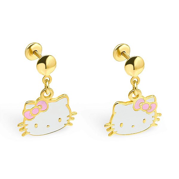 Brinco Baby Gatinha com Resina Folheado a Ouro