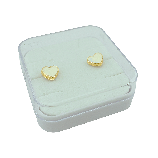 Brinco Baby Coração com Resina Folheado a Ouro