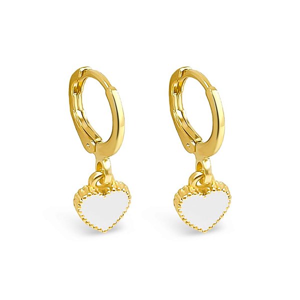 Brinco Baby Argolinha Coração com Resina Folheado a Ouro