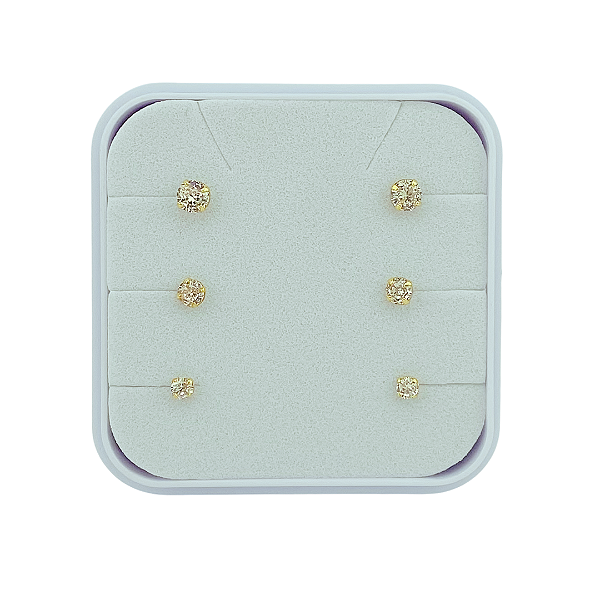 Trio Brinco Infantil Baby Pedrinha De Zircônia Folheado a Ouro