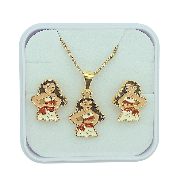 Conjunto Infantil Menina Índia Brinco Baby, Colar e Pingente Folheado A Ouro