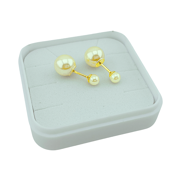 Brinco de Pérola Duplo 3 em 1 Tarraxa Baby Folheado Ouro 18k Semijoia Hipoalergênica