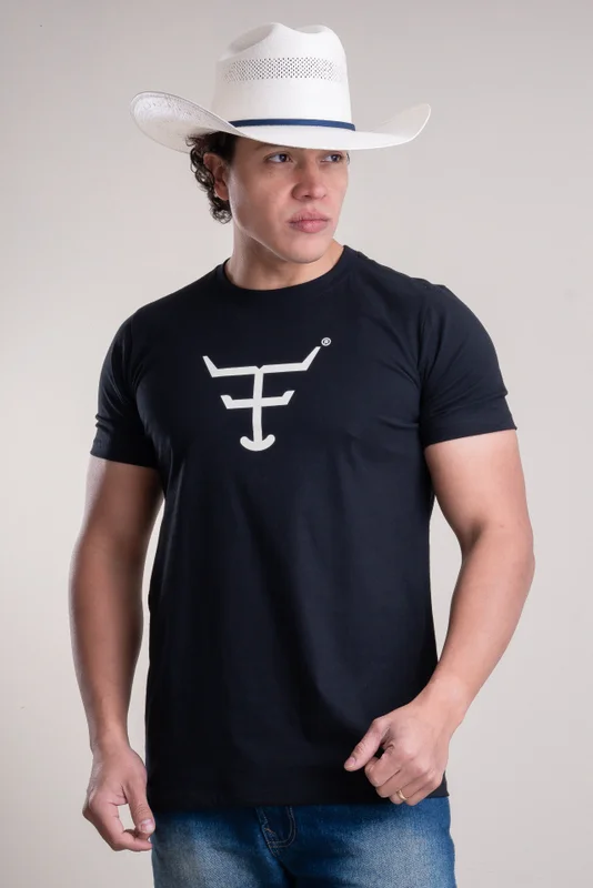 CAMISETA MASCULINA TEXAS FARM  COD 4166- PRETO/ OFF WHITE