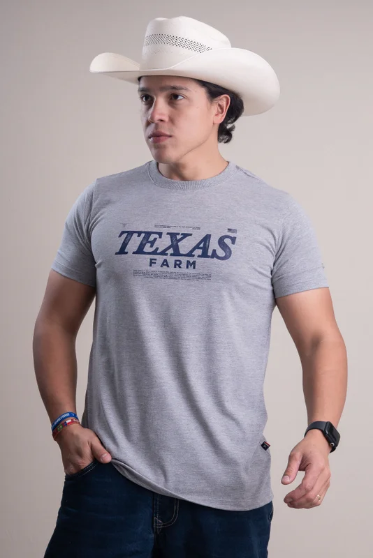 CAMISETA MASCULINA TEXAS FARM  CINZA MESCLA CLARO