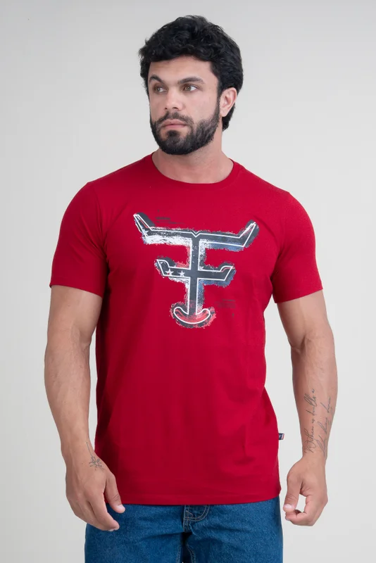 CAMISETA MASCULINA TEXAS FARM VERMELHO BORDO