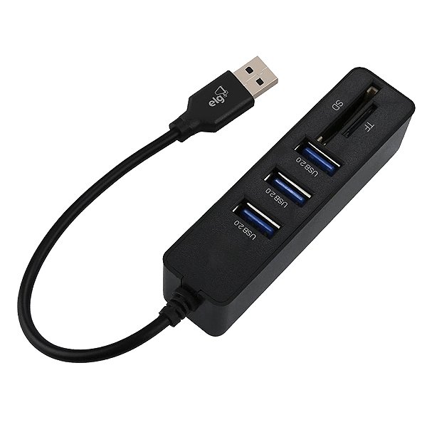 Adaptador Hub USB-A 2.0, 5 em 1 com Leitor SD/TF, Transferência 480Mbps, Preto, HUB51SD-V2, ELG