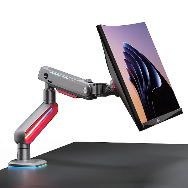 Suporte Ergonômico Articulado Gamer RGB de Mesa, Monitor 32" a 60", Pistão a Gás, Suporta até 20kg, Preto, SGM03, ELG