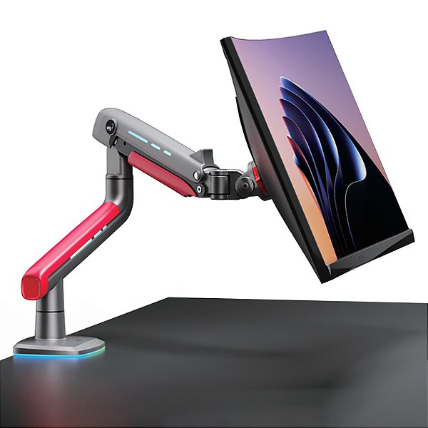 Suporte Ergonômico Articulado Gamer RGB de Mesa, Monitor 32" a 60", Pistão a Gás, Suporta até 20kg, Preto, SGM02, ELG