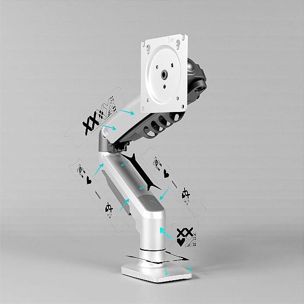 Suporte Articulado de Mesa, Monitor 17" a 35", Pistão a Gás, Giro 360°, Suporta até 9kg, Branco, F80SKIN-W, ELG