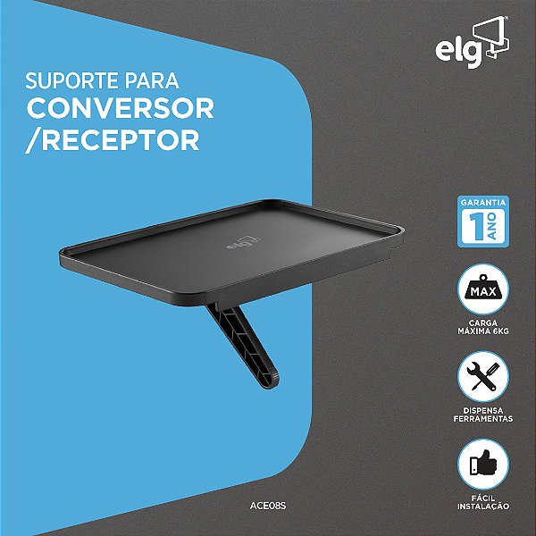 Suporte Prateleira para TV Universal ELG ACE08S 18cm Até 6kg, Organizador para Conversor, Alexa, Receptor e Acessórios, Preto