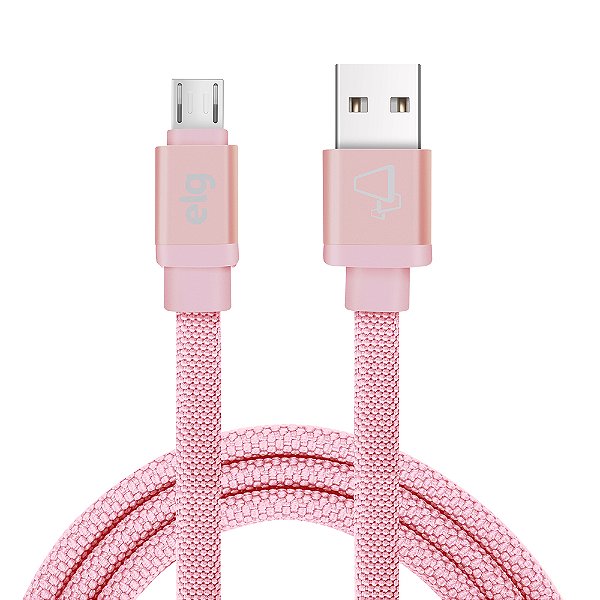 Cabo Micro USB, Sincronização e Recarga 12W 2.4A, Tecido Reforçado, 1 metro, Rosa, CNV510PK, ELG