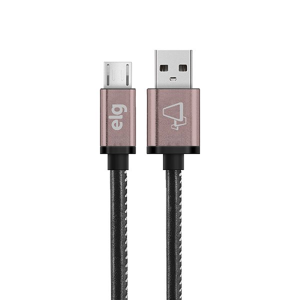 Cabo Micro USB, Sincronização e Recarga 12W 2.4A, Tecido Natural Costurado, 1 metro, Preto, SKN510BK, ELG