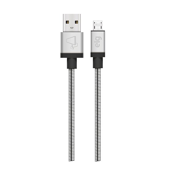 Cabo Micro USB, Sincronização e Recarga 12W 2.4A, Aço Inox Ultra Resistente, 1 metro, Silver, INX510SL, ELG