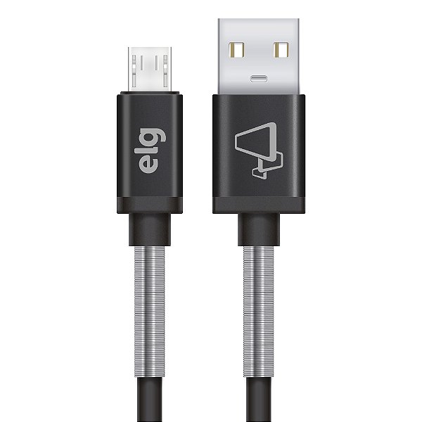 Cabo Micro USB, Sincronização e Recarga 12W 2.4A, Reforço em Mola Inox, 1 metro, Preto, SP510BK, ELG