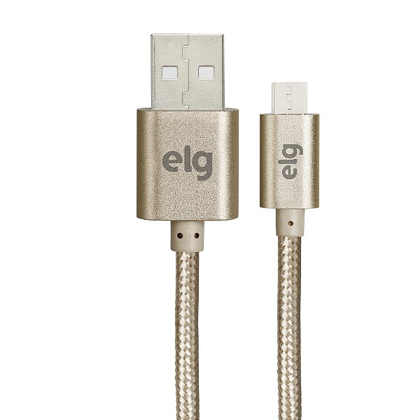 Cabo Micro USB, Sincronização e Recarga 12W 2.4A, Nylon Trançado Reforçado, 1 metro, Dourado, M510BG, ELG
