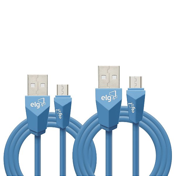 Combo Cabo Micro USB, Sincronização e Recarga 12W 2.4A, Kit 1 metro + 2 metros, Azul, CMB512BE, ELG