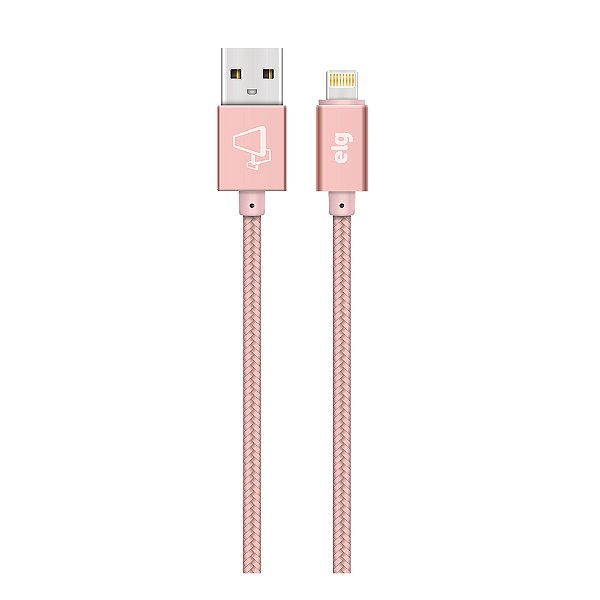 Cabo Lightning, Sincronização e Recarga 12W 2.4A, Nylon Trançado, 1 metro, Rose Gold, L810BRG, ELG
