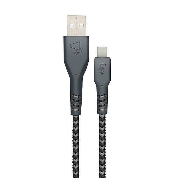 Cabo USB Tipo-C, Sincronização e Recarga 15W 3A, Nylon Balístico Ultrassistente, 1 metro, Chumbo, TC10BL, ELG