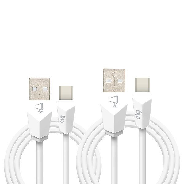 Combo Cabo USB Tipo-C, Sincronização e Recarga 12W 2.4A, Kit 1 metro + 2 metros, Branco, CMBC12WH, ELG