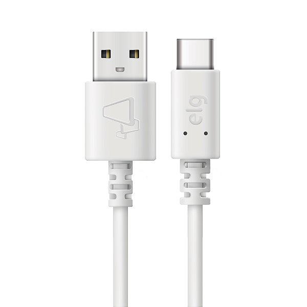 Cabo USB Tipo-C, Sincronização e Carga Rápida 15W 3A, Textura Suave, 2 metros, Branco, TCUSB2, ELG