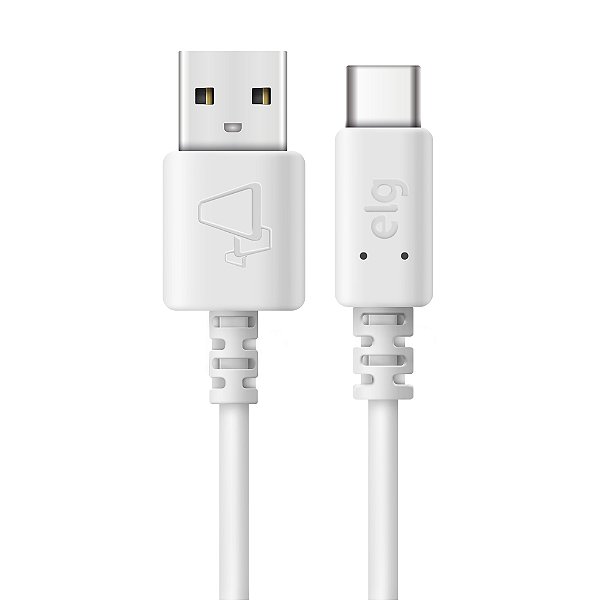 Cabo USB Tipo-C, Recarga e Sincronização, Carga Rápida 3A 15W, 1 Metro, Branco, TCUSB, ELG