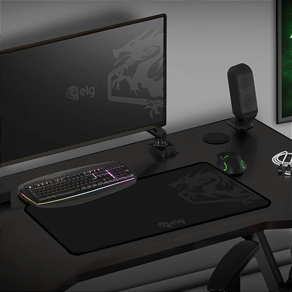 Mousepad Gamer Merak Speed, Tamanho Extra Grande 90x40cm, Borda Costurada, Base Antiderrapante, Preto, MPMXL, ELG