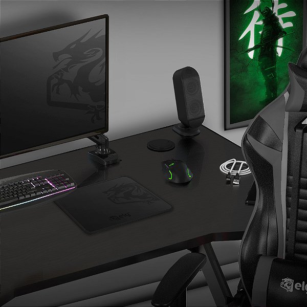 Mousepad Gamer Merak Speed, Tamanho Médio 40x30cm, Borda Costurada, Base Antiderrapante, Preto, MPMM, ELG