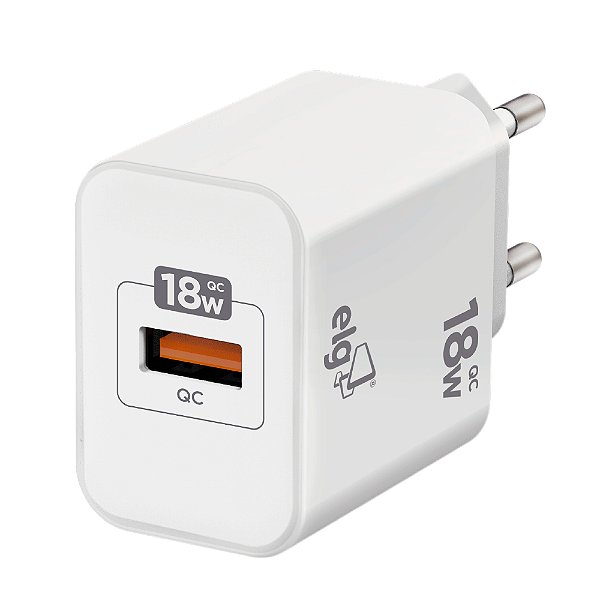 Carregador de Parede USB Universal, 1 Porta USB-A Quick Charge 3.0 18W, Carga Rápida, Branco, WC1S-QC3, ELG