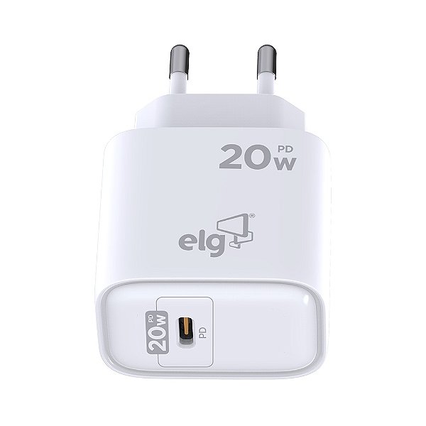 Carregador de Parede USB-C Universal, 1 Porta Tipo-C Power Delivery 3A 20W, Carga Rápida, Branco, WCPD, ELG
