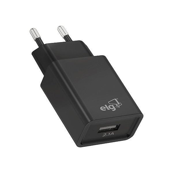 Carregador de Parede USB Universal, 1 Porta USB 2.1A 10.5W, Carga Rápida, Proteção Inteligente, Preto, WC1APT, ELG